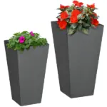 Patio Planters 2 Piece MgO Flower Receptacles with Drainage for Lush Outdoor Decor Gray