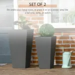 Patio Planters 2 Piece MgO Flower Receptacles with Drainage for Lush Outdoor Decor Gray - Image 4