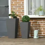 Patio Planters 2 Piece MgO Flower Receptacles with Drainage for Lush Outdoor Decor Gray - Image 10