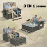 Patio Rattan Daybed, Wicker Outdoor Daybed with Storage Ottoman, Loveseat w/ Adjustable Backrest, Side Tables, Gray - Image 4