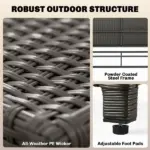 Patio Rattan Daybed, Wicker Outdoor Daybed with Storage Ottoman, Loveseat w/ Adjustable Backrest, Side Tables, Gray - Image 7