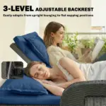 Patio Rattan Daybed, Wicker Outdoor Daybed with Storage Ottoman, Loveseat w/ Adjustable Backrest, Side Tables, Navy Blue - Image 5