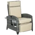 Patio Recliner Chair, Adjustable Backrest, Cushion, Side Tray, Comfortable Outdoor Seating, Khaki - Image 11