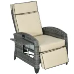 Patio Recliner Chair, Adjustable Backrest, Cushion, Side Tray, Comfortable Outdoor Seating, Khaki