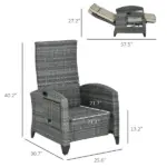 Patio Recliner Chair, Adjustable Backrest, Cushion, Side Tray, Comfortable Outdoor Seating, Khaki - Image 3