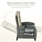 Patio Recliner Chair, Adjustable Backrest, Cushion, Side Tray, Comfortable Outdoor Seating, Khaki - Image 4