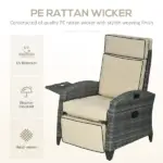 Patio Recliner Chair, Adjustable Backrest, Cushion, Side Tray, Comfortable Outdoor Seating, Khaki - Image 5