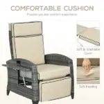 Patio Recliner Chair, Adjustable Backrest, Cushion, Side Tray, Comfortable Outdoor Seating, Khaki - Image 7