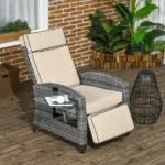 Patio Recliner Chair, Adjustable Backrest, Cushion, Side Tray, Comfortable Outdoor Seating, Khaki - Image 10