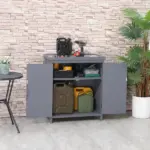 Patio Storage Cabinet, with Galvanized Top and Shelves, Rust Proof, Double-door with Handle, Elevated Feet, for Yard Tool, Grey - Image 2