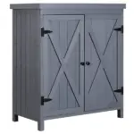 Patio Storage Cabinet, with Galvanized Top and Shelves, Rust Proof, Double-door with Handle, Elevated Feet, for Yard Tool, Grey - Image 11