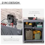 Patio Storage Cabinet, with Galvanized Top and Shelves, Rust Proof, Double-door with Handle, Elevated Feet, for Yard Tool, Grey - Image 4