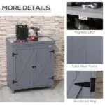 Patio Storage Cabinet, with Galvanized Top and Shelves, Rust Proof, Double-door with Handle, Elevated Feet, for Yard Tool, Grey - Image 6