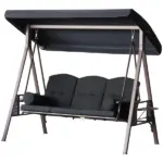 Outsunny Patio Swing 3-Person Steel Canopy Bench with Side Trays Padded Comfort in Black - Image 11