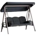 Outsunny Patio Swing 3-Person Steel Canopy Bench with Side Trays Padded Comfort in Black