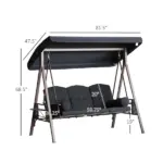 Outsunny Patio Swing 3-Person Steel Canopy Bench with Side Trays Padded Comfort in Black - Image 3