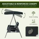 Outsunny Patio Swing 3-Person Steel Canopy Bench with Side Trays Padded Comfort in Black - Image 4