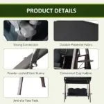 Outsunny Patio Swing 3-Person Steel Canopy Bench with Side Trays Padded Comfort in Black - Image 5