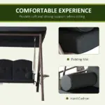 Outsunny Patio Swing 3-Person Steel Canopy Bench with Side Trays Padded Comfort in Black - Image 6