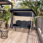 Outsunny Patio Swing 3-Person Steel Canopy Bench with Side Trays Padded Comfort in Black - Image 10