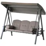 Patio Swing Bench 3-Person Steel Canopy Cushioned with Side Trays Comfortable Brown - Image 11
