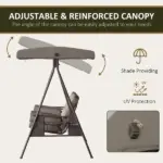 Patio Swing Bench 3-Person Steel Canopy Cushioned with Side Trays Comfortable Brown - Image 4