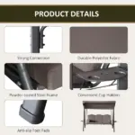 Patio Swing Bench 3-Person Steel Canopy Cushioned with Side Trays Comfortable Brown - Image 5