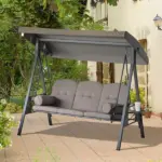 Patio Swing Bench 3-Person Steel Canopy Cushioned with Side Trays Comfortable Brown - Image 10