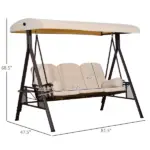 Outsunny 3-Seat, Canopy Shade, Removable Cushions, Side Trays in Beige Elegance - Image 3