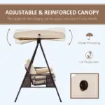 Outsunny 3-Seat, Canopy Shade, Removable Cushions, Side Trays in Beige Elegance - Image 4