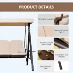 Outsunny 3-Seat, Canopy Shade, Removable Cushions, Side Trays in Beige Elegance - Image 5