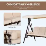 Outsunny 3-Seat, Canopy Shade, Removable Cushions, Side Trays in Beige Elegance - Image 6