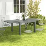 Patio Table for 6-8 People Dark Gray Aluminum Frame Rectangle Garden Table with Wood Effect Steel Top for Backyard - Image 2