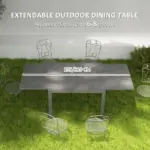 Patio Table for 6-8 People Dark Gray Aluminum Frame Rectangle Garden Table with Wood Effect Steel Top for Backyard - Image 4