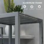 Patio Table for 6-8 People Dark Gray Aluminum Frame Rectangle Garden Table with Wood Effect Steel Top for Backyard - Image 5