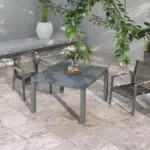 Patio Table for 6-8 People Dark Gray Aluminum Frame Rectangle Garden Table with Wood Effect Steel Top for Backyard - Image 7