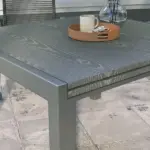 Patio Table for 6-8 People Dark Gray Aluminum Frame Rectangle Garden Table with Wood Effect Steel Top for Backyard - Image 8