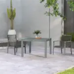 Patio Table for 6-8 People Dark Gray Aluminum Frame Rectangle Garden Table with Wood Effect Steel Top for Backyard - Image 10