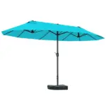 Outsunny Patio Umbrella, 15 ft Steel Rectangular Outdoor Double Sided Market Umbrella with Base, Sun Protection and Easy Crank, Blue - Image 11