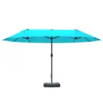 Outsunny Patio Umbrella, 15 ft Steel Rectangular Outdoor Double Sided Market Umbrella with Base, Sun Protection and Easy Crank, Blue