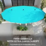 Outsunny Patio Umbrella, 15 ft Steel Rectangular Outdoor Double Sided Market Umbrella with Base, Sun Protection and Easy Crank, Blue - Image 4