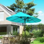 Outsunny Patio Umbrella, 15 ft Steel Rectangular Outdoor Double Sided Market Umbrella with Base, Sun Protection and Easy Crank, Blue - Image 9