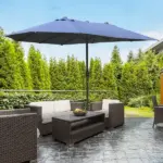 Outsunny Patio Umbrella 15' Steel Rectangular Outdoor Double Sided Market with base, UV Sun Protection and Easy Crank for Deck Pool Patio, Dark Blue - Image 2