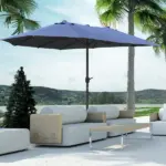 Outsunny Patio Umbrella 15' Steel Rectangular Outdoor Double Sided Market with base, UV Sun Protection and Easy Crank for Deck Pool Patio, Dark Blue - Image 11