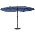 Outsunny Patio Umbrella 15' Steel Rectangular Outdoor Double Sided Market with base, UV Sun Protection and Easy Crank for Deck Pool Patio, Dark Blue - Image 13