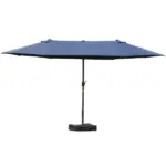 Outsunny Patio Umbrella 15' Steel Rectangular Outdoor Double Sided Market with base, UV Sun Protection and Easy Crank for Deck Pool Patio, Dark Blue