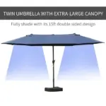 Outsunny Patio Umbrella 15' Steel Rectangular Outdoor Double Sided Market with base, UV Sun Protection and Easy Crank for Deck Pool Patio, Dark Blue - Image 4