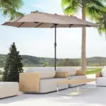 Outsunny Patio Umbrella 15 Ft Double-Sided Outdoor Market Extra Large Umbrella with Crank Handle for Deck, Lawn, Backyard and Pool, Tan - Image 2