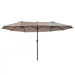 Outsunny Patio Umbrella 15 Ft Double-Sided Outdoor Market Extra Large Umbrella with Crank Handle for Deck, Lawn, Backyard and Pool, Tan