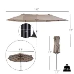 Outsunny Patio Umbrella 15 Ft Double-Sided Outdoor Market Extra Large Umbrella with Crank Handle for Deck, Lawn, Backyard and Pool, Tan - Image 3